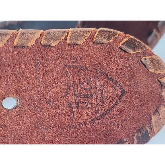 HTC Hollywood Trading Co Twisted Edge Stitch Leather Belt Brass Motorcycle -32 - Picture 10 of 11